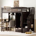 Twin Size Loft Bed With Bookshelf,Drawers,Desk,And Wardrobe Espresso Twin Espresso Solid Wood Mdf