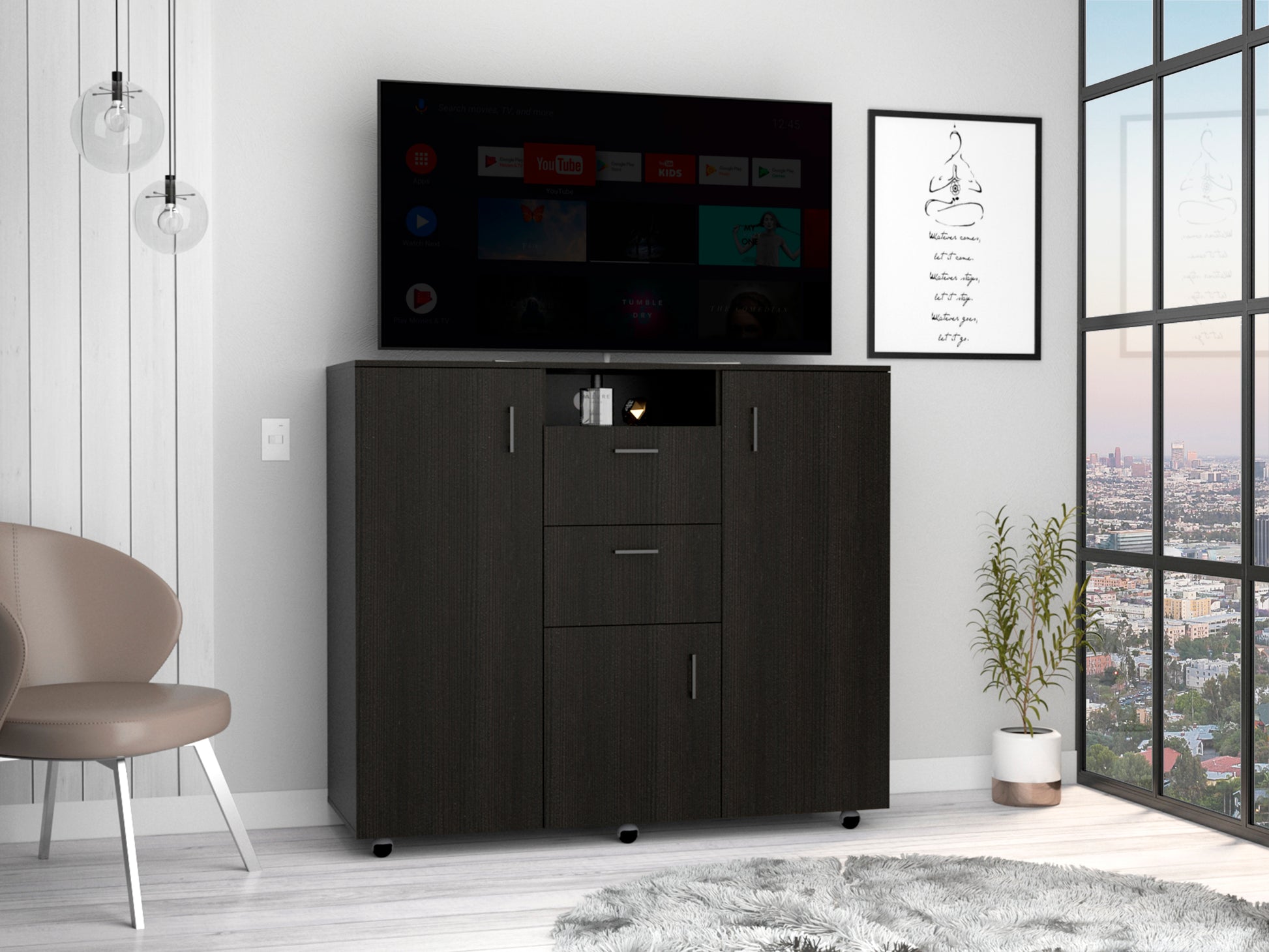 Double Door Cabinet Dresser Quizz, Bedroom, Black Black Particle Board Particle Board