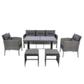 6 Piece Patio Wicker Sectional Set Patio Backyard Conversation Set Grey Wicker Dark Grey Cushion Yes Complete Patio Set Grey Rust Resistant Frame Mildew Resistant Cushion Garden & Outdoor Classic,Modern Multiple Chairs Seating Group Fiber Foam Pads