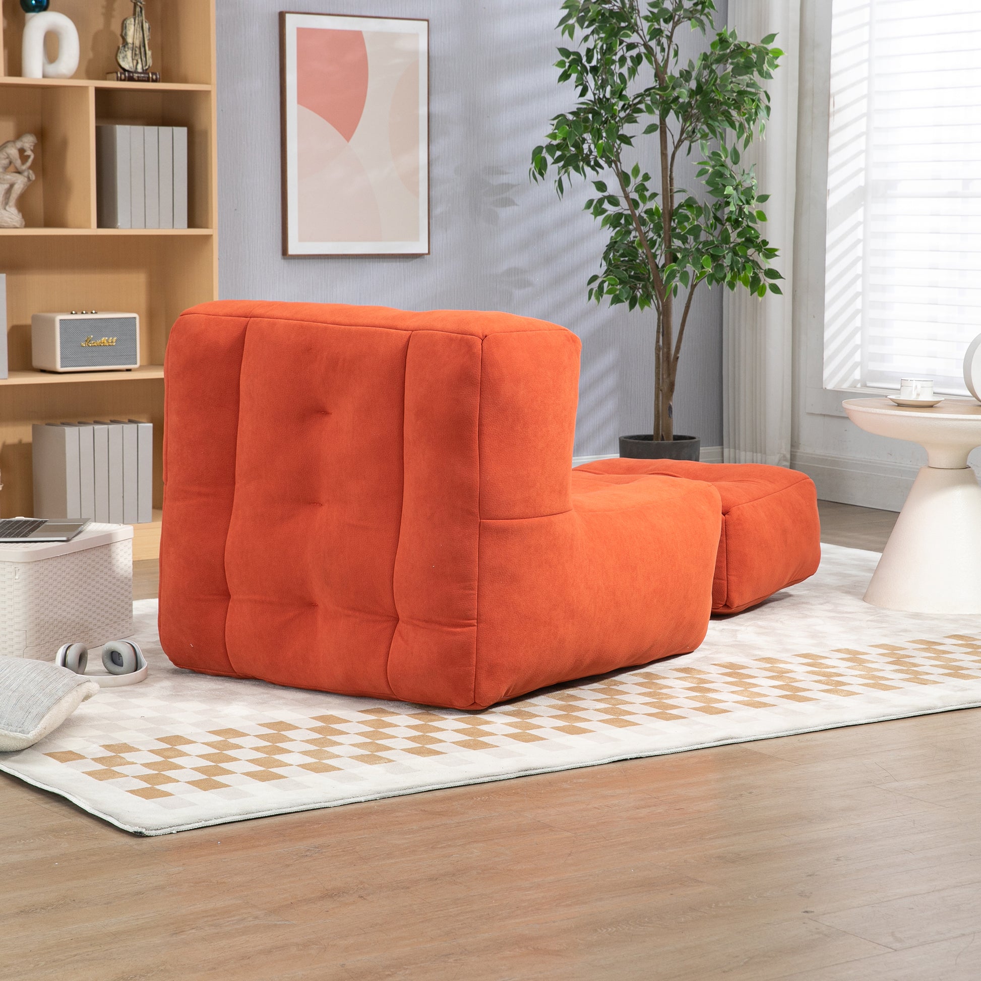 Fluffy Bean Bag Chair, Comfortable Bean Bag For Adults And Children, Super Soft Lazy Sofa Chair With Memory Foam And Ottoman, Indoor Modern Focus Bean Bag Chair For Living Room, Bedroom, Apartment Red Velvet