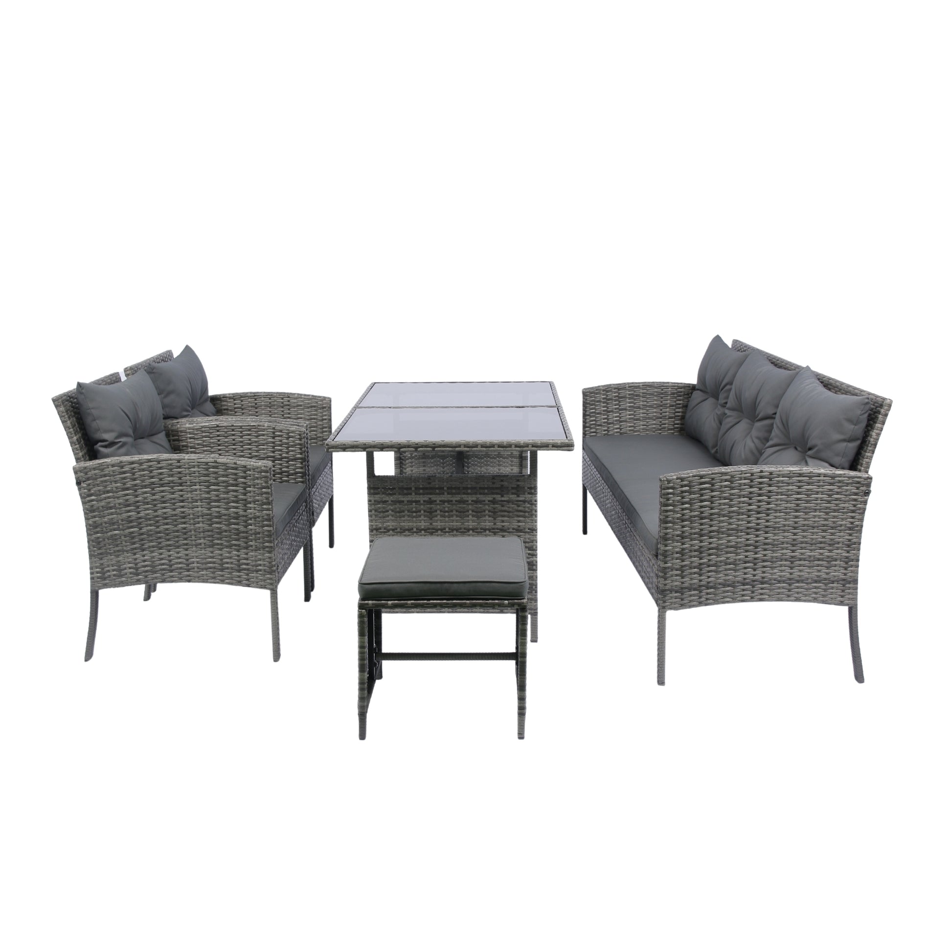 6 Piece Patio Wicker Sectional Set Patio Backyard Conversation Set Grey Wicker Dark Grey Cushion Yes Complete Patio Set Grey Rust Resistant Frame Mildew Resistant Cushion Garden & Outdoor Classic,Modern Multiple Chairs Seating Group Fiber Foam Pads