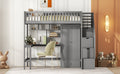 Twin Size Loft Bed With Bookshelf,Drawers,Desk,And Wardrobe Gray Twin Gray Solid Wood Mdf