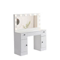 Vanity Table With Lighted Mirror, Vanity Desk With 3 Drawers And Storage Cabinet,3 Color Lighting Modes Adjustable Brightness, White Color Antique White Particle Board