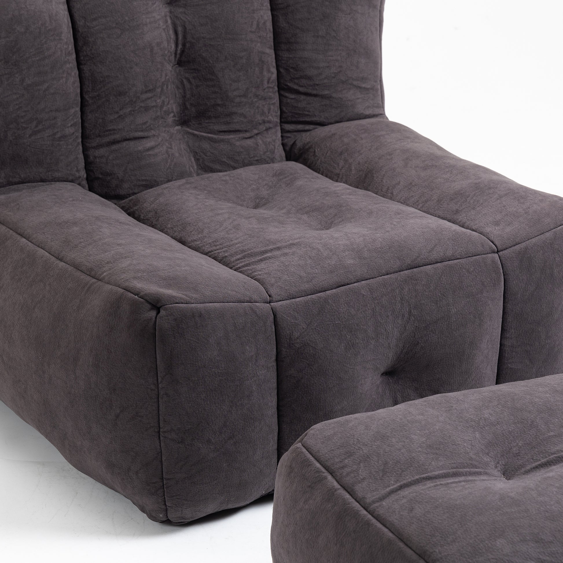 Fluffy Bean Bag Chair, Comfortable Bean Bag For Adults And Children, Super Soft Lazy Sofa Chair With Memory Foam And Ottoman, Indoor Modern Focus Bean Bag Chair For Living Room, Bedroom, Apartment Black Velvet