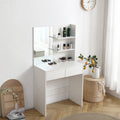 Vanity Desk With Mirror, Dressing Table With 2 Drawers, White Color Antique White Particle Board