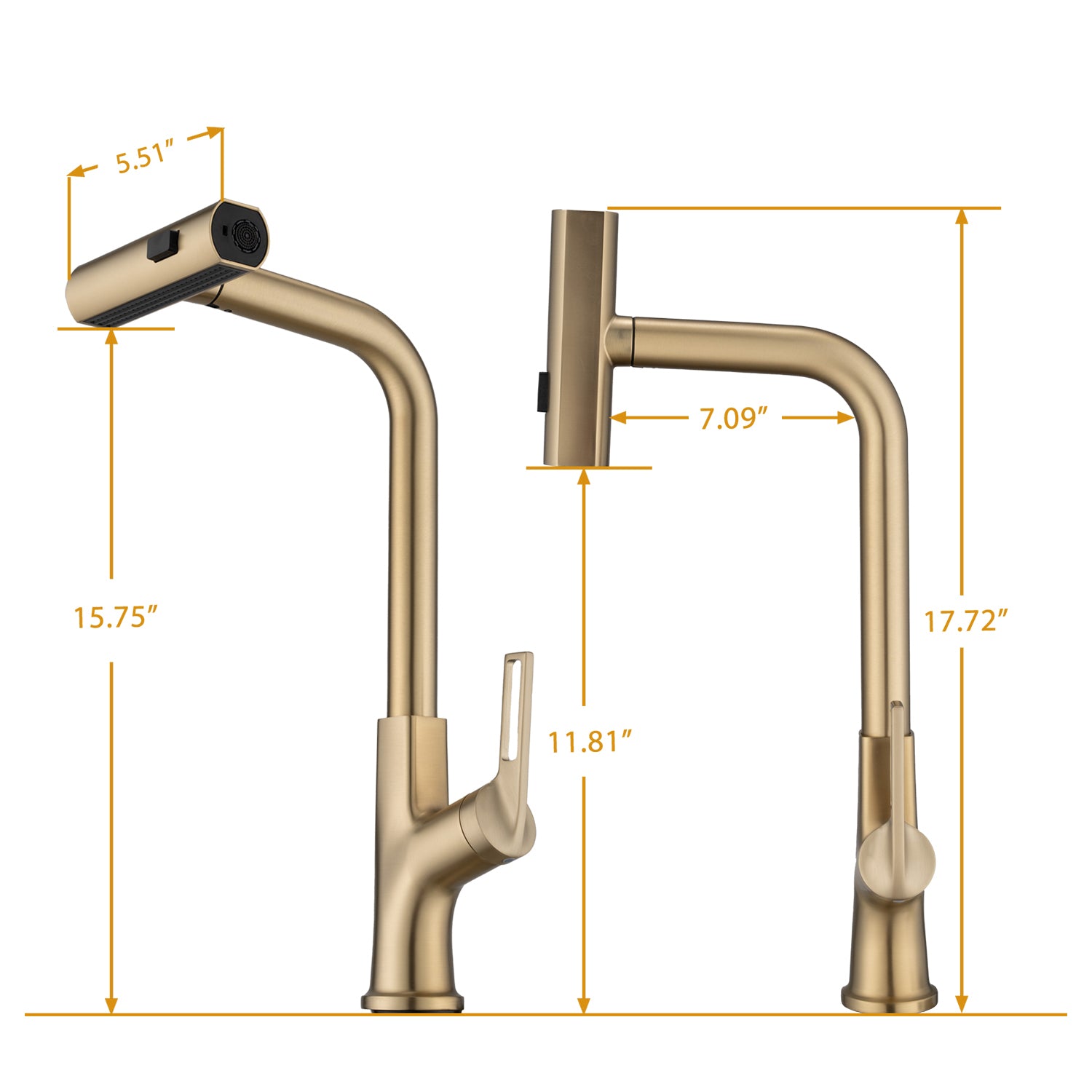 Brushed Gold Kitchen Waterfall Faucet With Pull Down Sprayer, Single Handle Kitchen Sink Faucet With Pull Out Sprayer, 360 Rotating Kitchen Faucet Brushed Gold Zinc