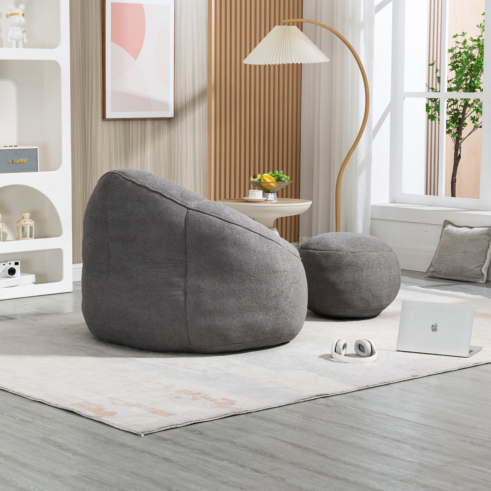 Bedding Bean Bag Sofa Chair High Pressure Foam Bean Bag Chair Adult Material With Padded Foam Padding Compressed Bean Bag With Footrest Grey Microfiber