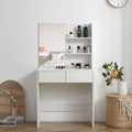 Vanity Desk With Mirror, Dressing Table With 2 Drawers, White Color Antique White Particle Board