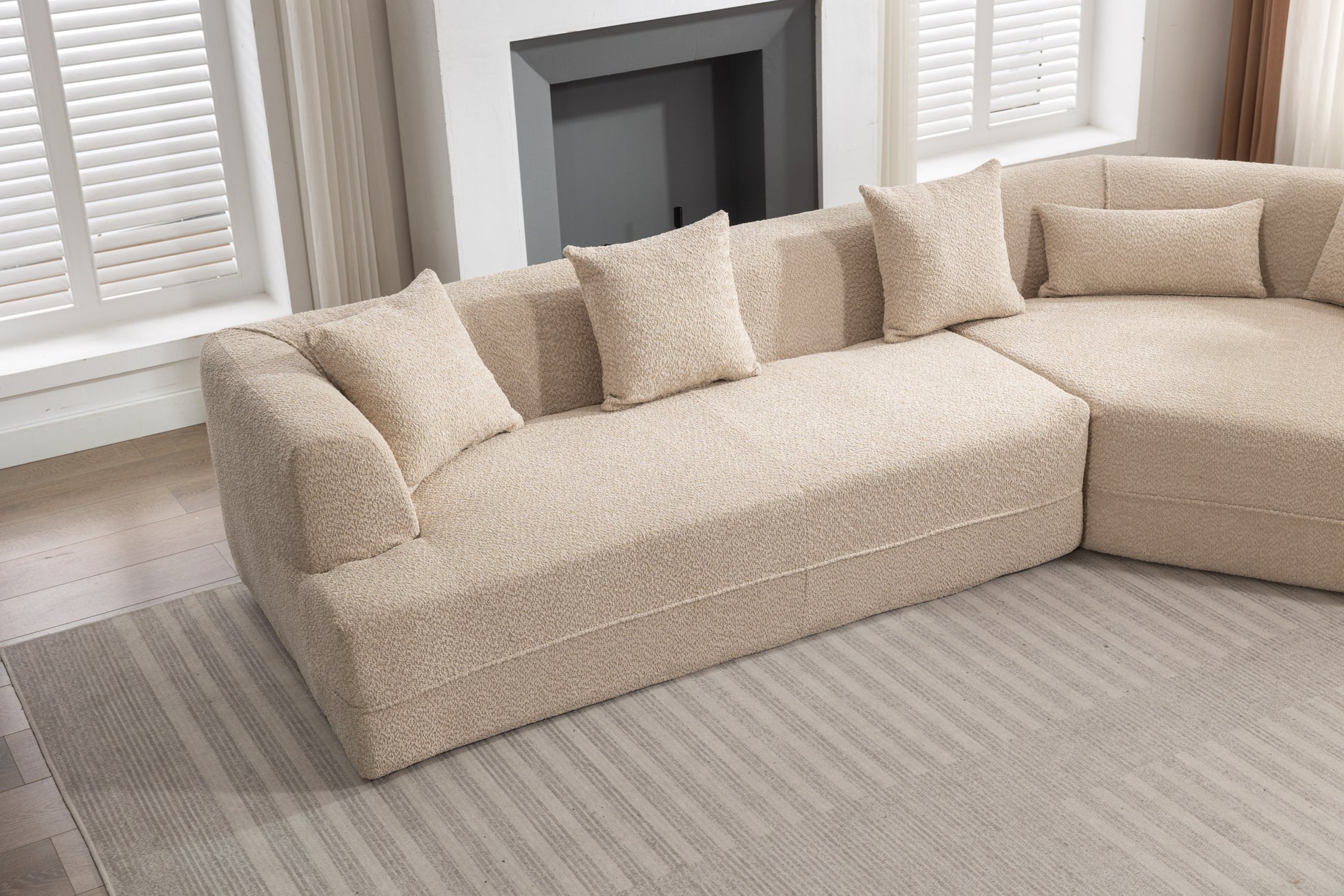 Modular Living Room Sofa Set, Modern Minimalist Style Sofa, Salon Upholstered Sleeper Sofa, 2 Pc Free Combination, Round Fiber Fabric, Anti Wrinkle Fabric, Brown Light Brown Polyester Primary Living Space Medium Soft Tight Back Flared Arms Fiber Foam