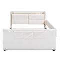 Full Size Upholstered Platform Bed With Guardrail, Storage Headboard And Footboard, Beige Box Spring Not Required Full Beige Wood Faux Leather Upholstered