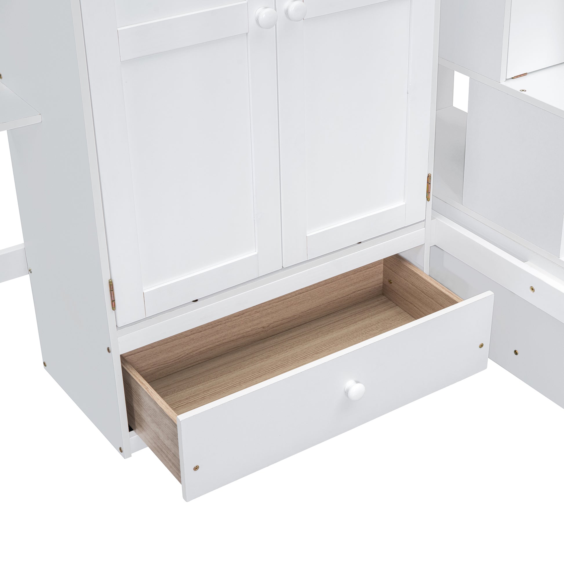 Twin Size Loft Bed With Bookshelf,Drawers,Desk,And Wardrobe White Twin White Solid Wood Mdf