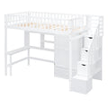 Twin Size Loft Bed With Bookshelf,Drawers,Desk,And Wardrobe White Twin White Solid Wood Mdf