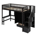 Twin Size Loft Bed With Bookshelf,Drawers,Desk,And Wardrobe Espresso Twin Espresso Solid Wood Mdf