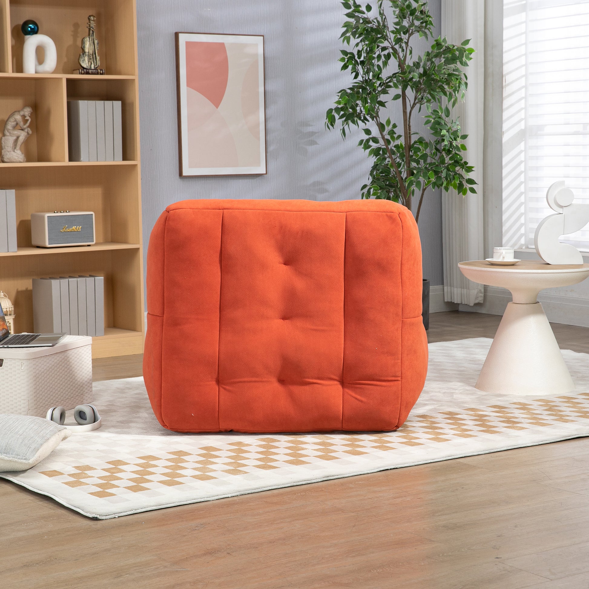 Fluffy Bean Bag Chair, Comfortable Bean Bag For Adults And Children, Super Soft Lazy Sofa Chair With Memory Foam And Ottoman, Indoor Modern Focus Bean Bag Chair For Living Room, Bedroom, Apartment Red Velvet