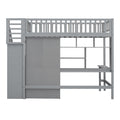 Twin Size Loft Bed With Bookshelf,Drawers,Desk,And Wardrobe Gray Twin Gray Solid Wood Mdf