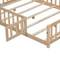 Full Size Floor Platform Bed With Fence And Door For Kids, Montessori Floor Bed Frame With Support Slats For Toddlers, Wooden Floor Bed Natural Natural Plywood