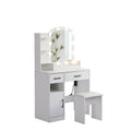 Vanity Desk Set Including Table With Large Lighted Mirror,3 Color Lighting Modes Adjustable Brightness, Dressing Table With 2 Drawers, Storage Cabinet And Upholstered Stool, White Color Antique White Particle Board