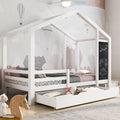 Twin House Bed With Blackboard And Drawers, Two Assembly Options, White Twin White Wood