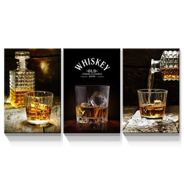 3 Panels Framed Canvas Whiskey Wall Art Decor,3 Pieces Mordern Canvas Painting Decoration Painting For Chrismas Gift, Office,Dining Room,Living Room, Bathroom, Bedroom Decor Ready To Hang Rectangle Framed Multicolor Oversized 41In Canvas Food&Beverage