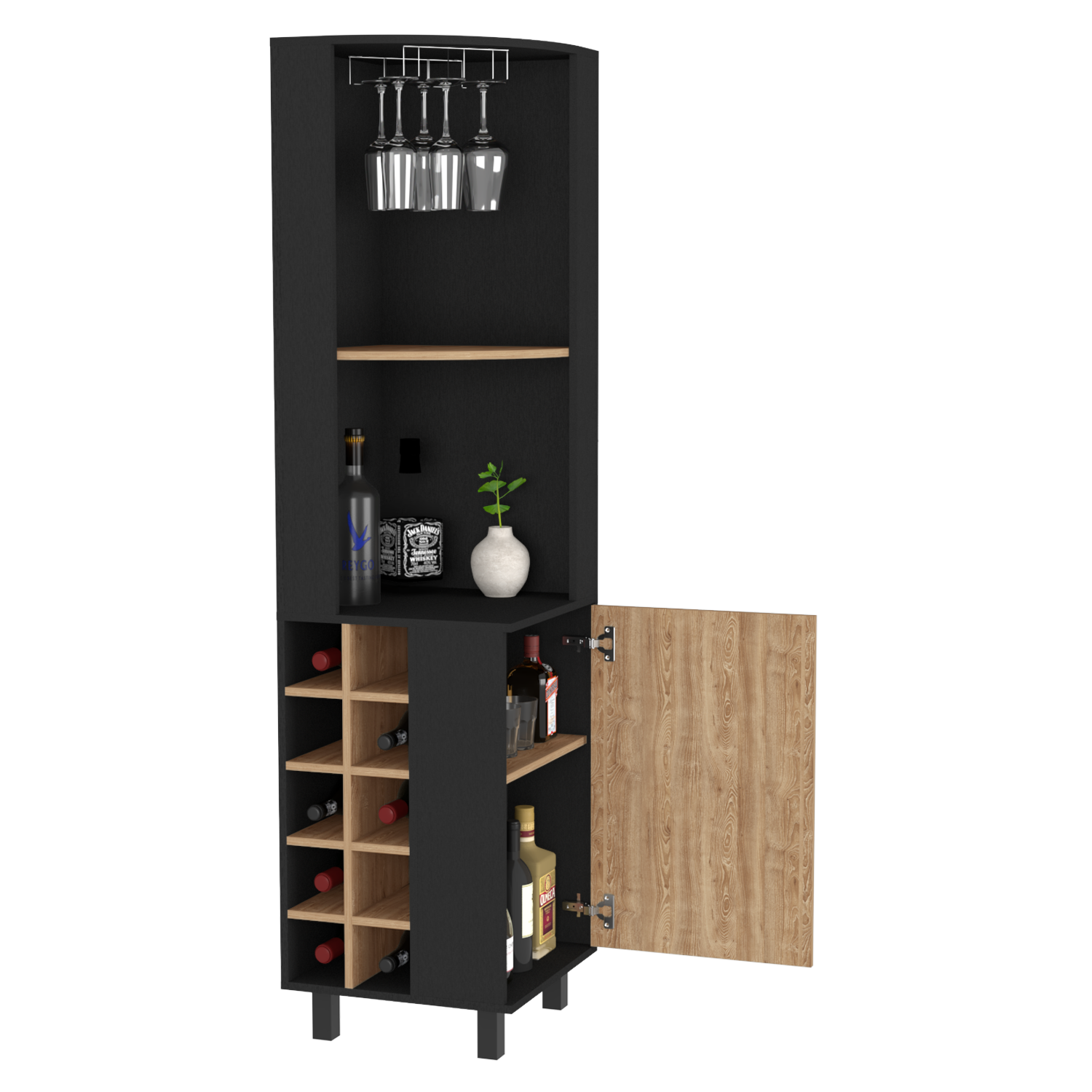 Corner Bar Cabinet Cleveland, Living Room, Black Pine Multicolor Particle Board Particle Board