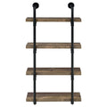 Black And Rustic Oak 4 Tier Wall Shelf 4 Black Brown Brown Vertical Office Open Back Wood Farmhouse,Rustic Wall Mounted Wood Metal