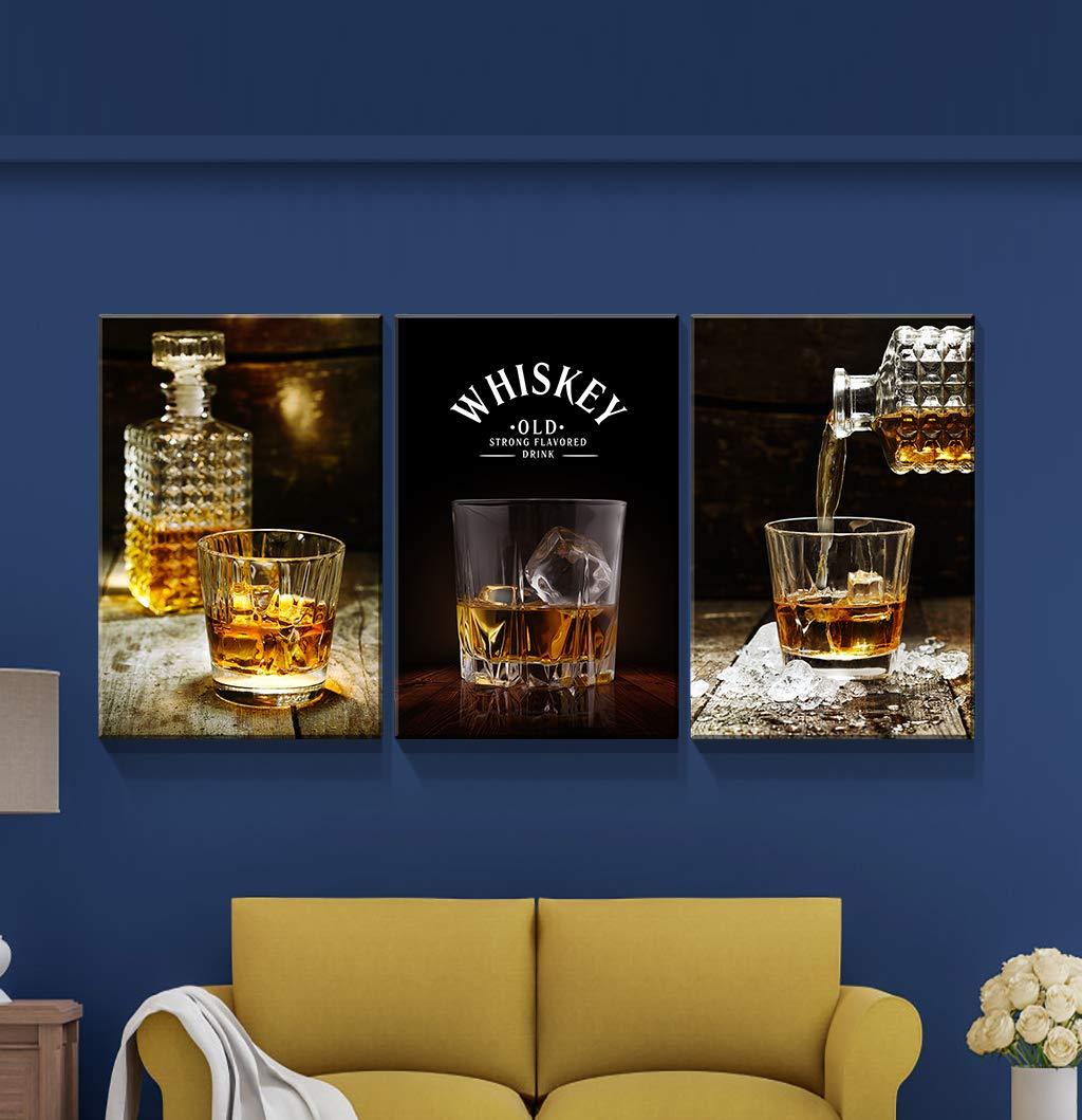 3 Panels Framed Canvas Whiskey Wall Art Decor,3 Pieces Mordern Canvas Painting Decoration Painting For Chrismas Gift, Office,Dining Room,Living Room, Bathroom, Bedroom Decor Ready To Hang Rectangle Framed Multicolor Oversized 41In Canvas Food&Beverage