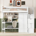 Twin Size Loft Bed With Bookshelf,Drawers,Desk,And Wardrobe White Twin White Solid Wood Mdf