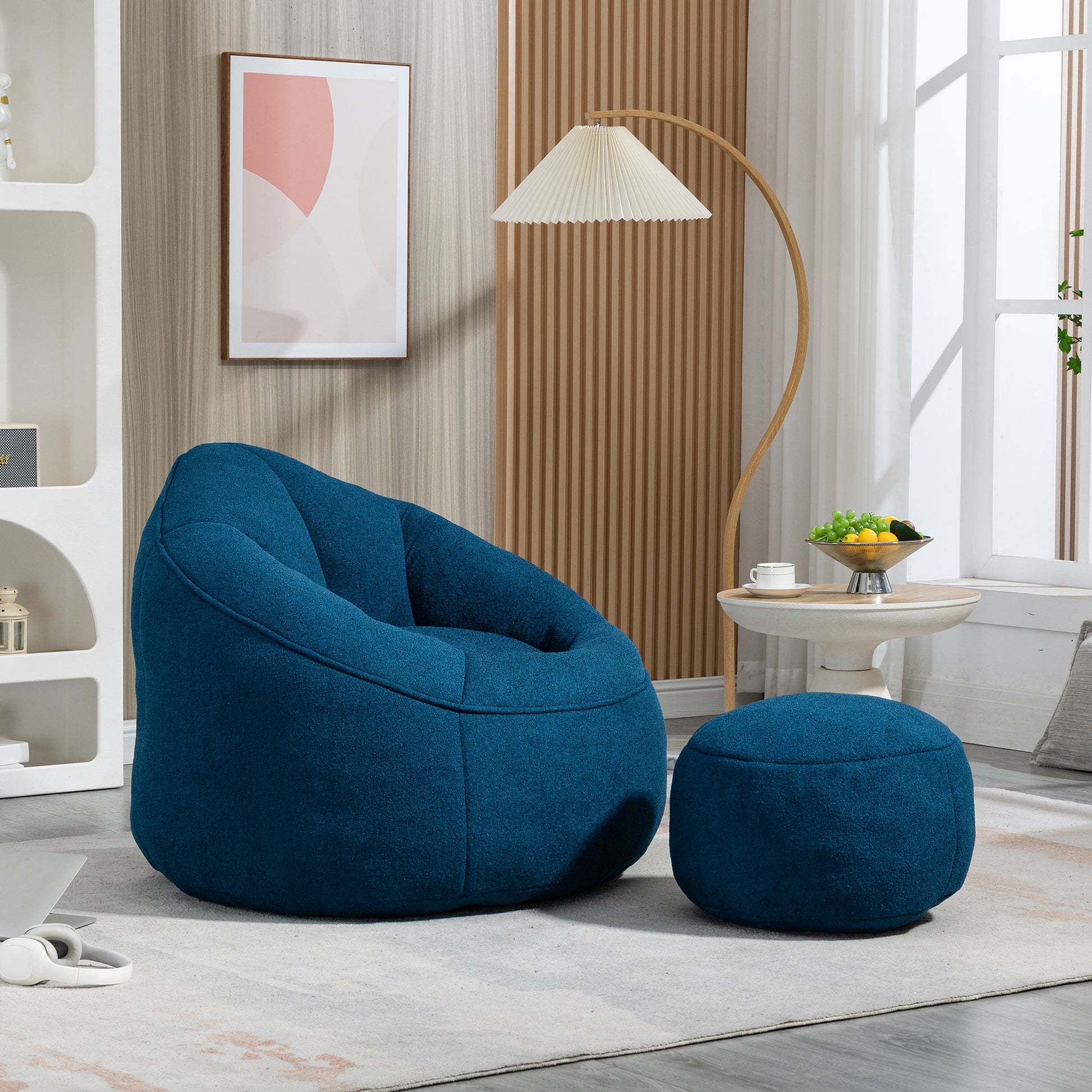 Bedding Bean Bag Sofa Chair High Pressure Foam Bean Bag Chair Adult Material With Padded Foam Padding Compressed Bean Bag With Footrest Blue Microfiber