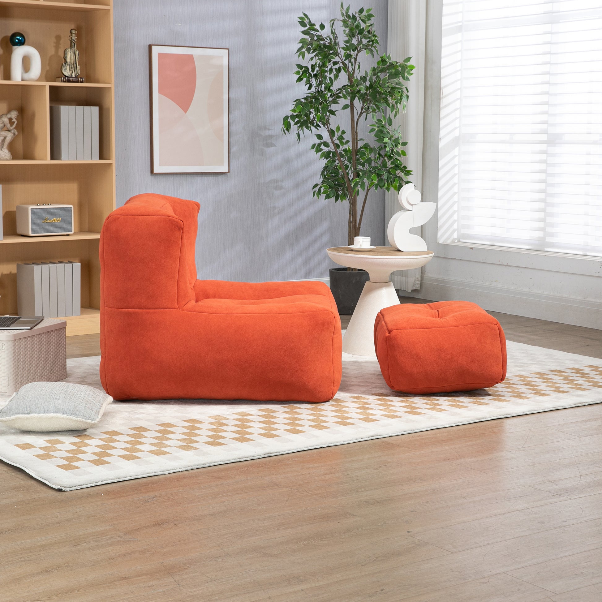 Fluffy Bean Bag Chair, Comfortable Bean Bag For Adults And Children, Super Soft Lazy Sofa Chair With Memory Foam And Ottoman, Indoor Modern Focus Bean Bag Chair For Living Room, Bedroom, Apartment Red Velvet