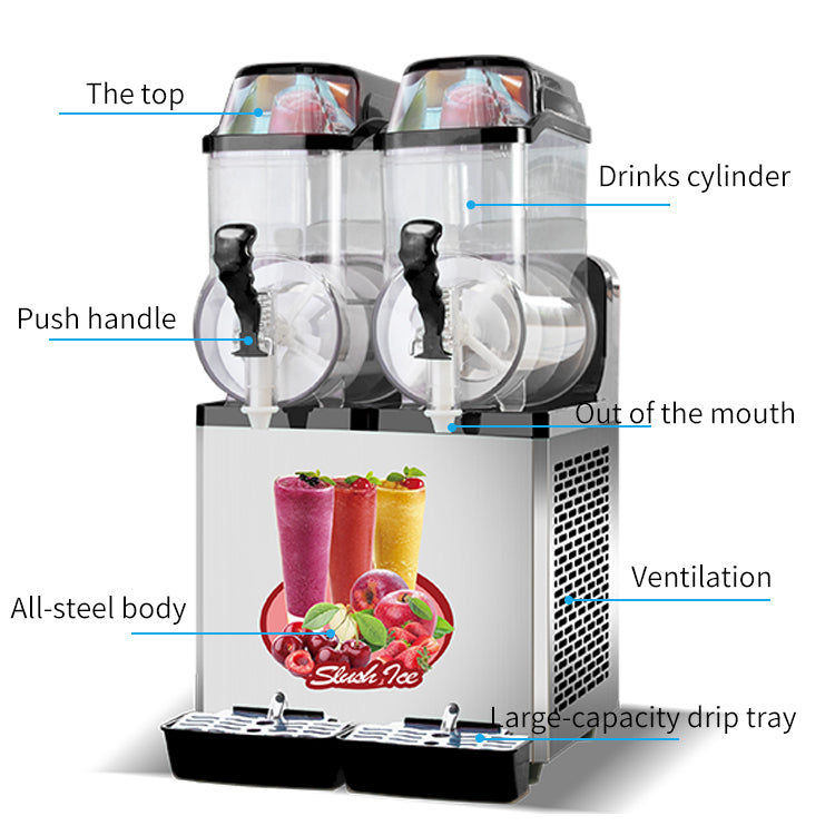 110V Commercial Slushy Machine 30L Double Tank 950W Stainless Steel Margarita Frozen Drink With Powerful Compressor Efficient Cooling Perfect For Supermarkets Cafes Restaurants Bars Silver Iron Plastic