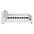 Full Size Upholstered Platform Bed With Guardrail, Storage Headboard And Footboard, Beige Box Spring Not Required Full Beige Wood Faux Leather Upholstered