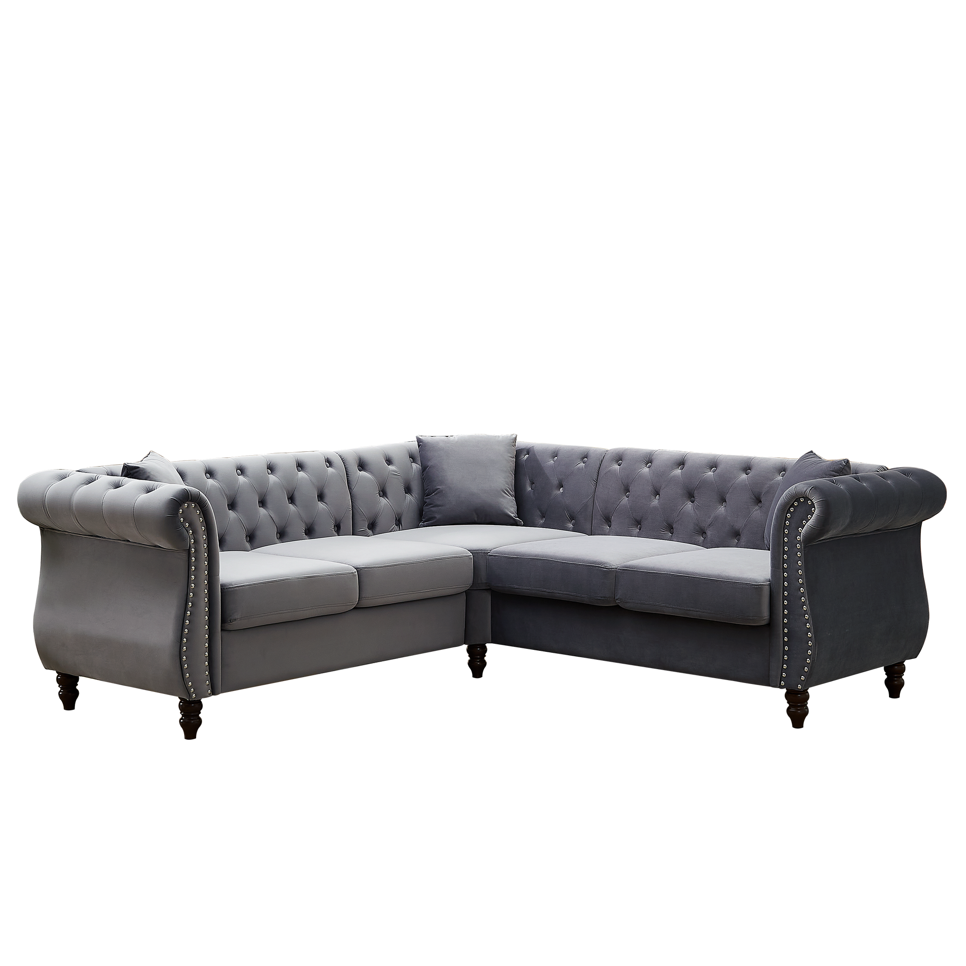 83.5 Inch Oversized Corner Sofa, L Shaped Sectional Couch,5 Seater Corner Sofas With 3 Pillows For Living Room, Bedroom, Apartment, Office Gray Foam Velvet