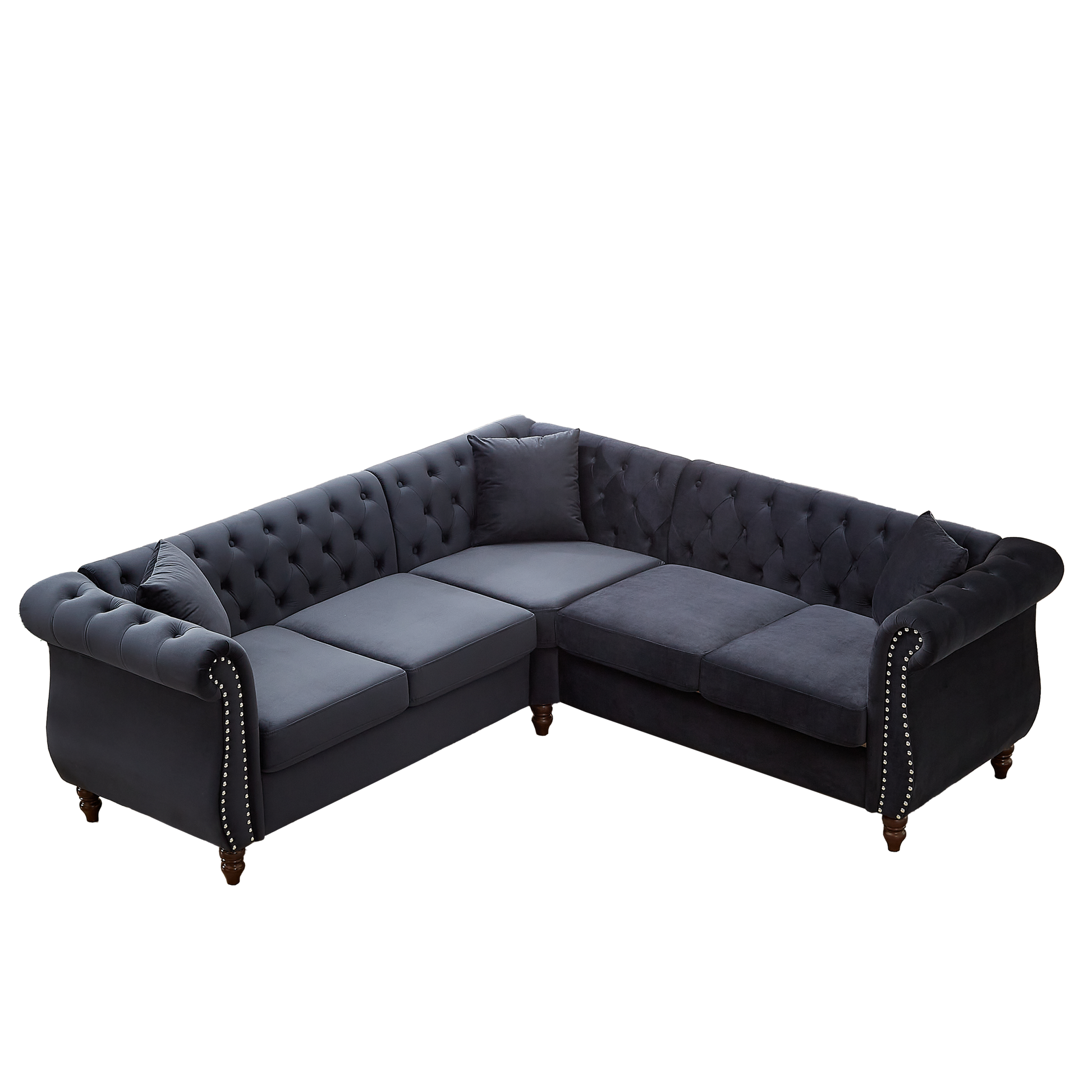 83.5 Inch Oversized Corner Sofa, L Shaped Sectional Couch,5 Seater Corner Sofas With 3 Pillows For Living Room, Bedroom, Apartment, Office Black Foam Velvet