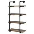 Black And Rustic Oak 4 Tier Wall Shelf 4 Black Brown Brown Vertical Office Open Back Wood Farmhouse,Rustic Wall Mounted Wood Metal