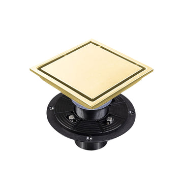 6 Inch Square Shower Floor Drain Brushed Gold Stainless Steel