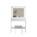 Vanity Table With Large Lighted Mirror, Makeup Vanity Dressing Table With Drawer, 1Pc Upholstered Stool ,12 Light Bulbs And Adjustable Brightness, White Color Antique White Particle Board