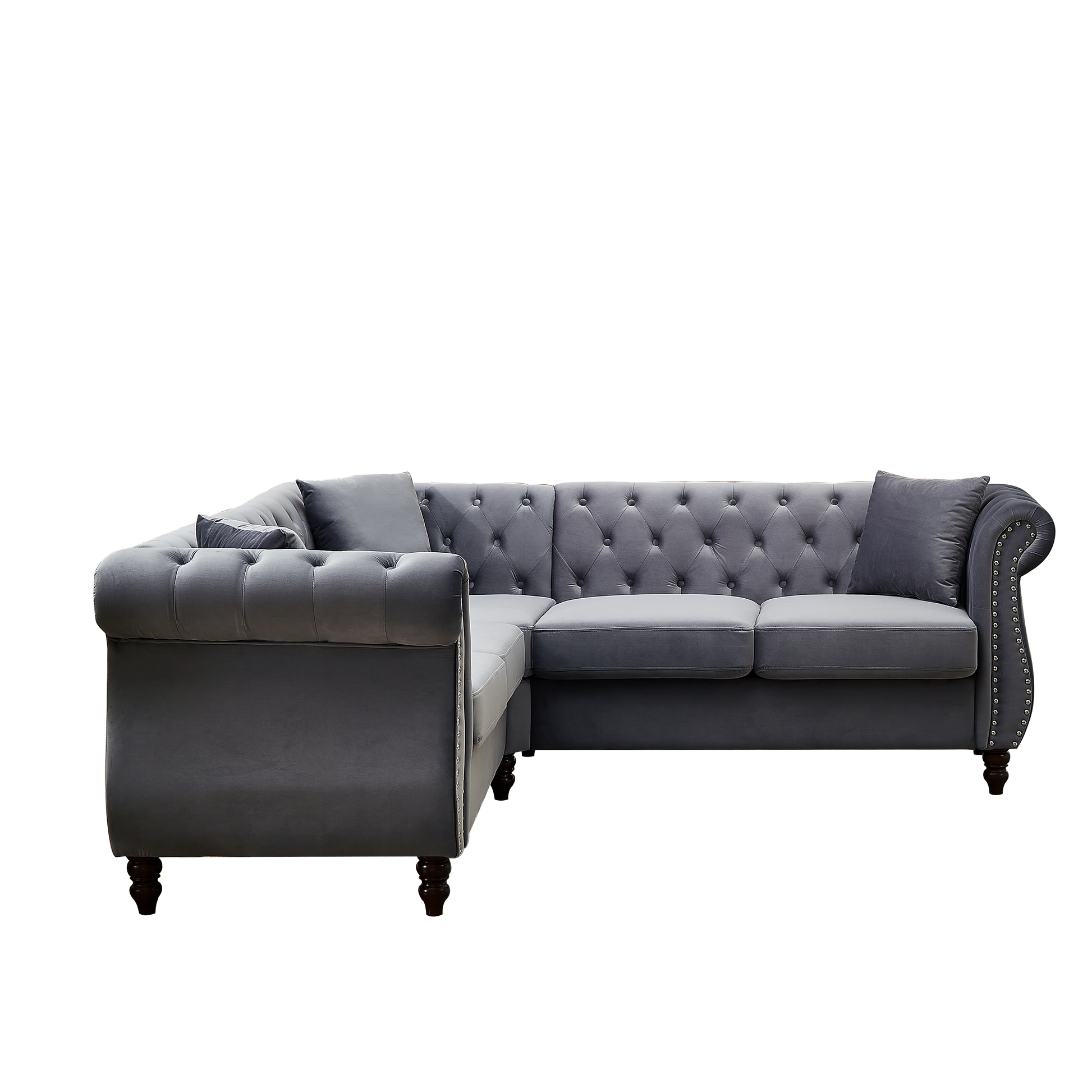 83.5 Inch Oversized Corner Sofa, L Shaped Sectional Couch,5 Seater Corner Sofas With 3 Pillows For Living Room, Bedroom, Apartment, Office Gray Foam Velvet