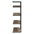 Black And Rustic Oak 4 Tier Wall Shelf 4 Black Brown Brown Vertical Office Open Back Wood Farmhouse,Rustic Wall Mounted Wood Metal