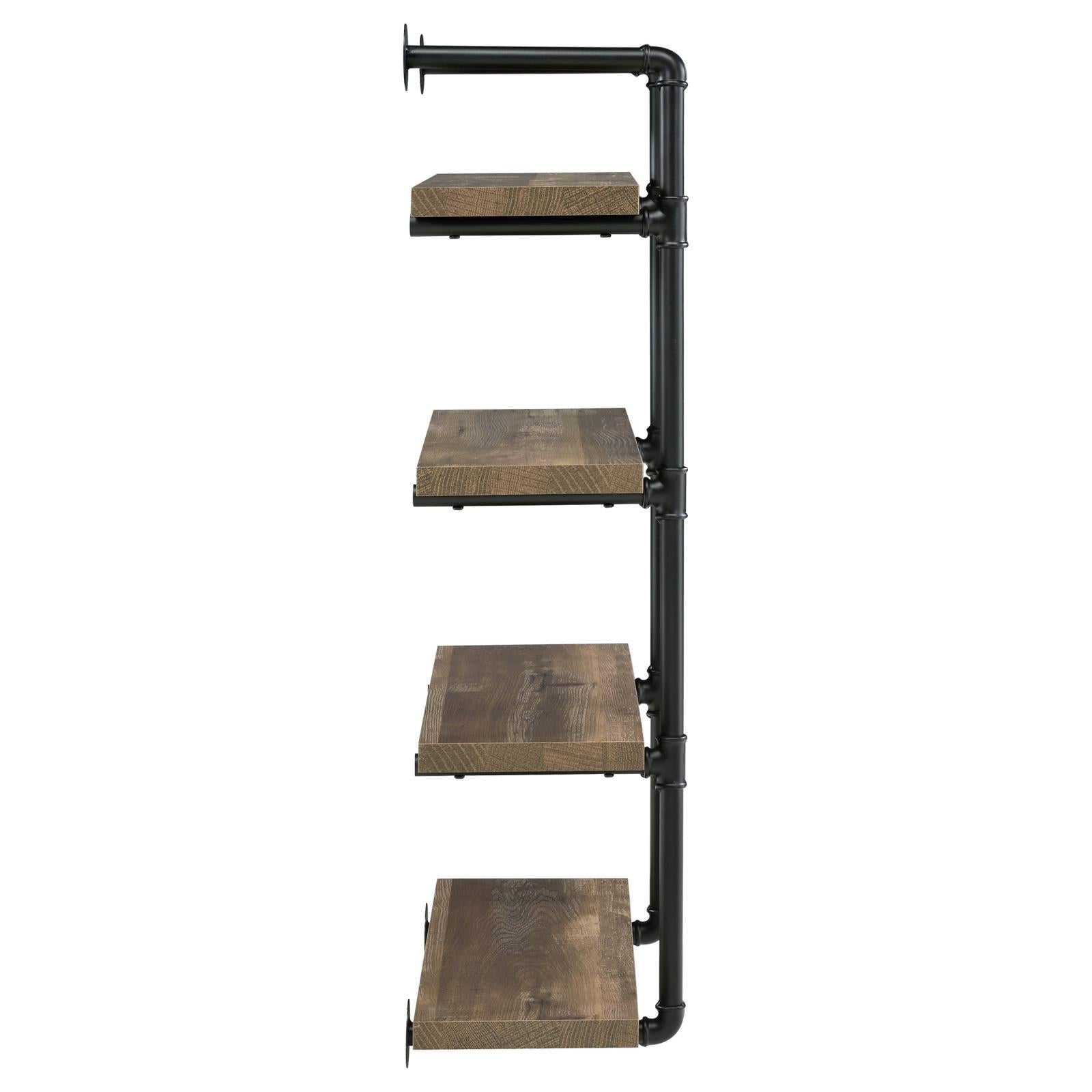 Black And Rustic Oak 4 Tier Wall Shelf 4 Black Brown Brown Vertical Office Open Back Wood Farmhouse,Rustic Wall Mounted Wood Metal