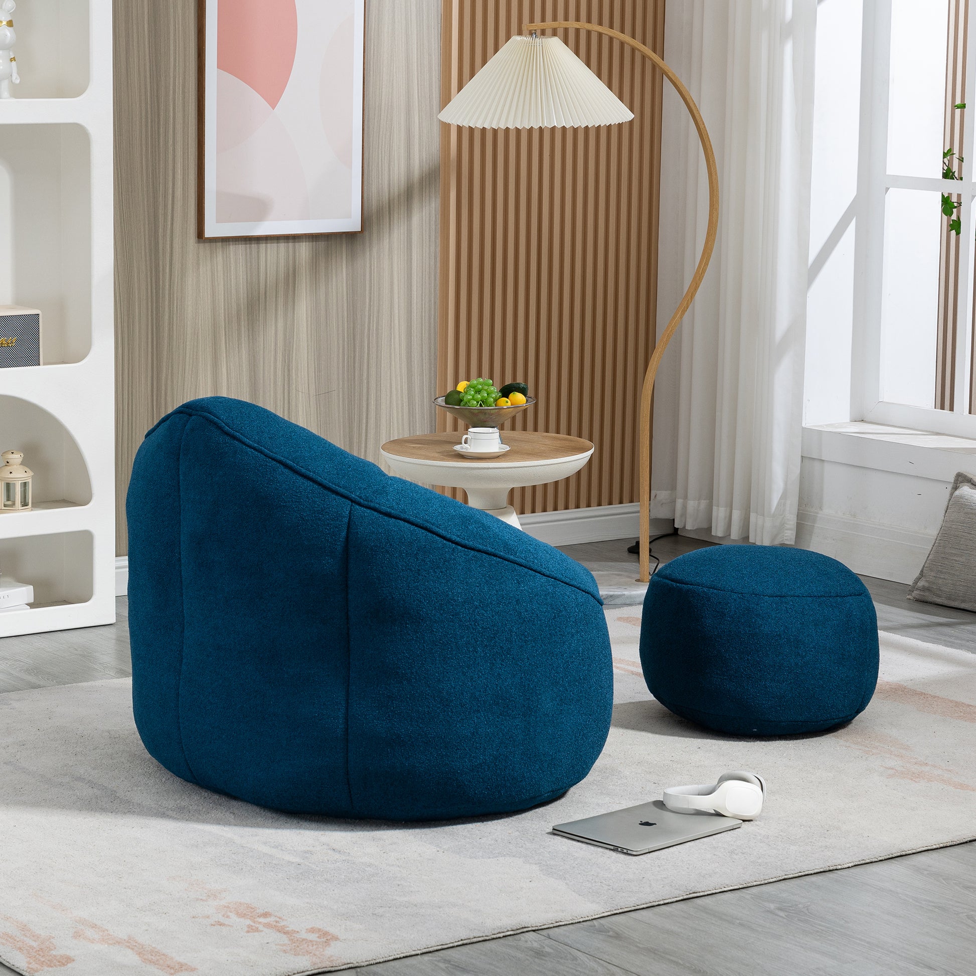 Bedding Bean Bag Sofa Chair High Pressure Foam Bean Bag Chair Adult Material With Padded Foam Padding Compressed Bean Bag With Footrest Blue Microfiber