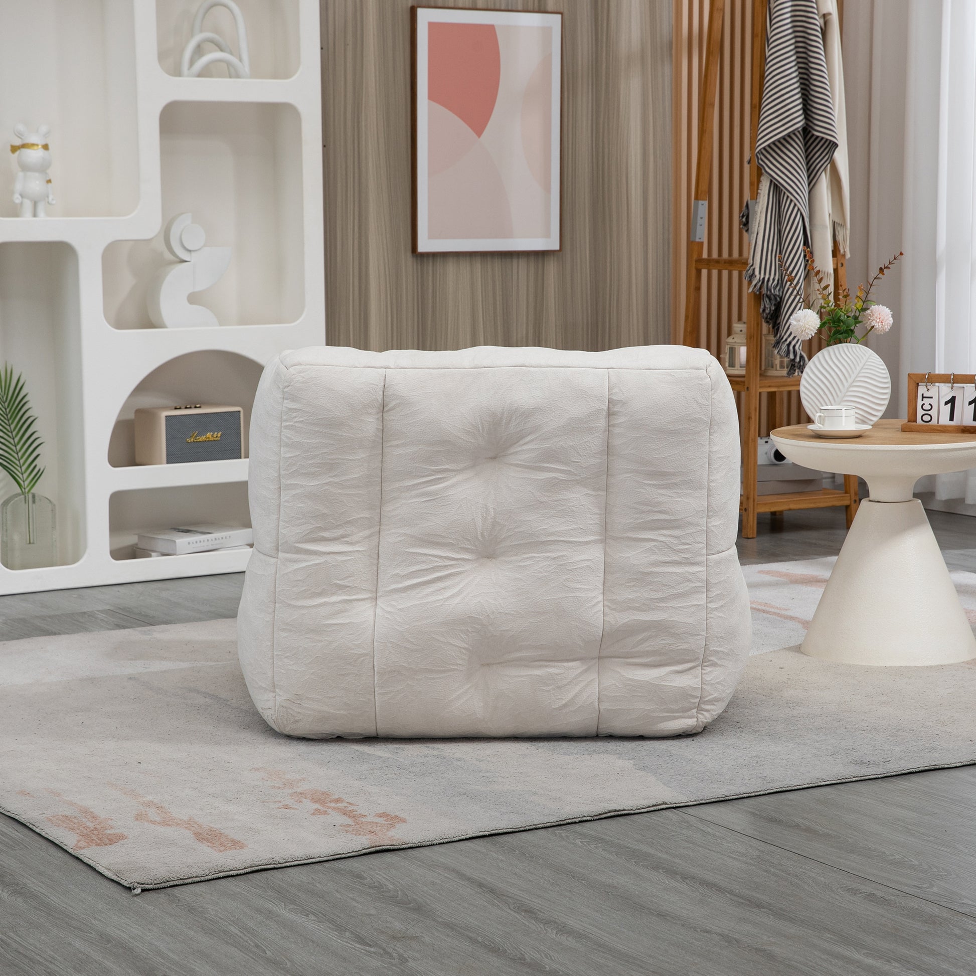 Fluffy Bean Bag Chair, Comfortable Bean Bag For Adults And Children, Super Soft Lazy Sofa Chair With Memory Foam And Ottoman, Indoor Modern Focus Bean Bag Chair For Living Room, Bedroom, Apartment White Velvet
