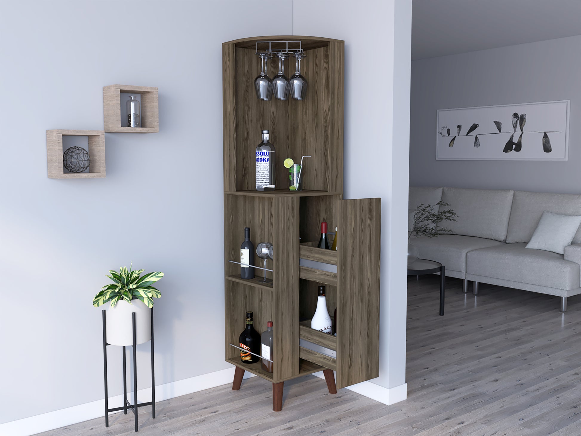 Corner Bar Cabinet Plex, Living Room, Dark Brown Dark Brown Particle Board Particle Board