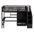 Twin Size Loft Bed With Bookshelf,Drawers,Desk,And Wardrobe Espresso Twin Espresso Solid Wood Mdf