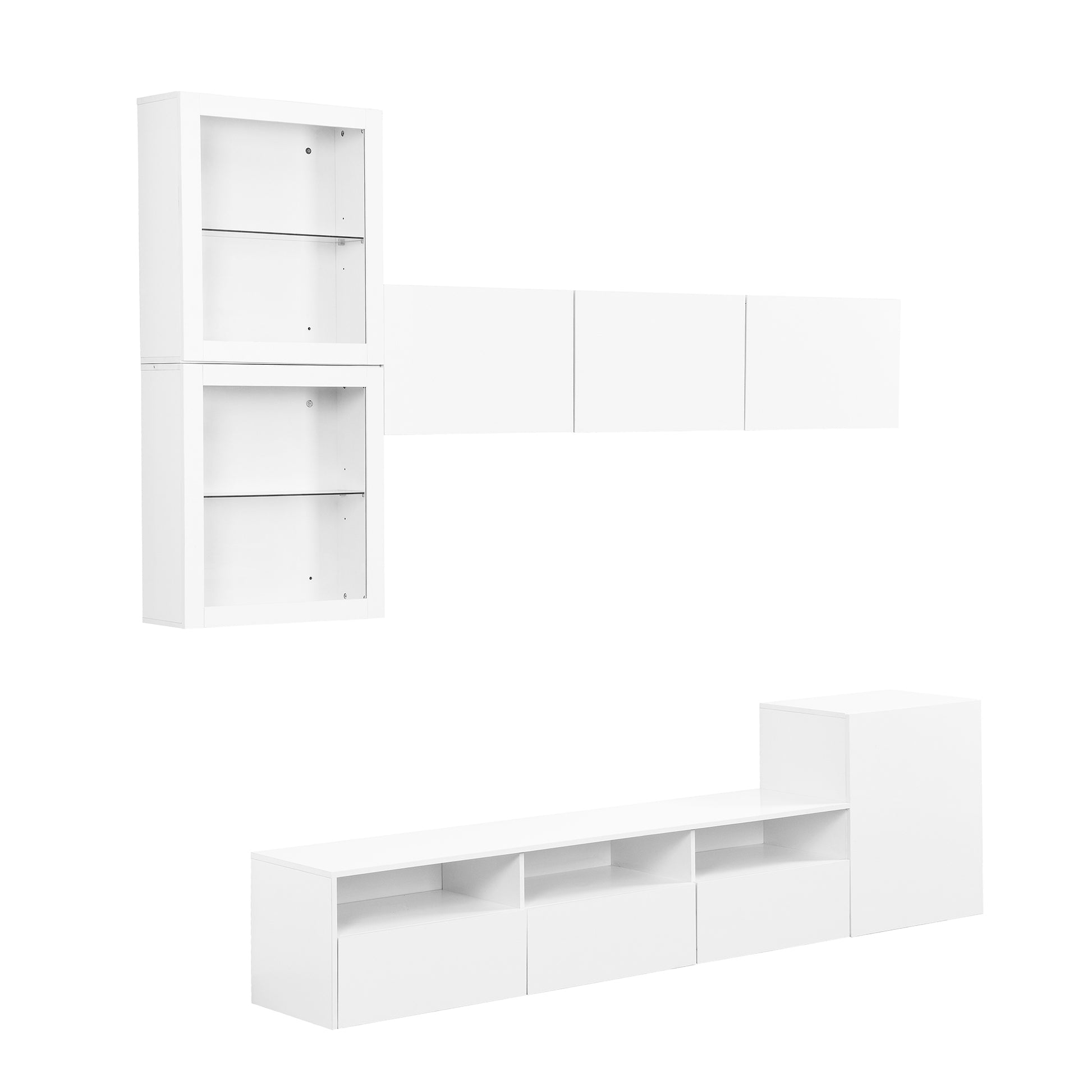 High Gloss Tv Stand With Large Storage Space, Media Console For Tvs Up To 78", Versatile Entertainment Center With Wall Mounted Floating Storage Cabinets For Living Room, White White Primary Living Space 70 79 Inches 70 79 Inches Mdf