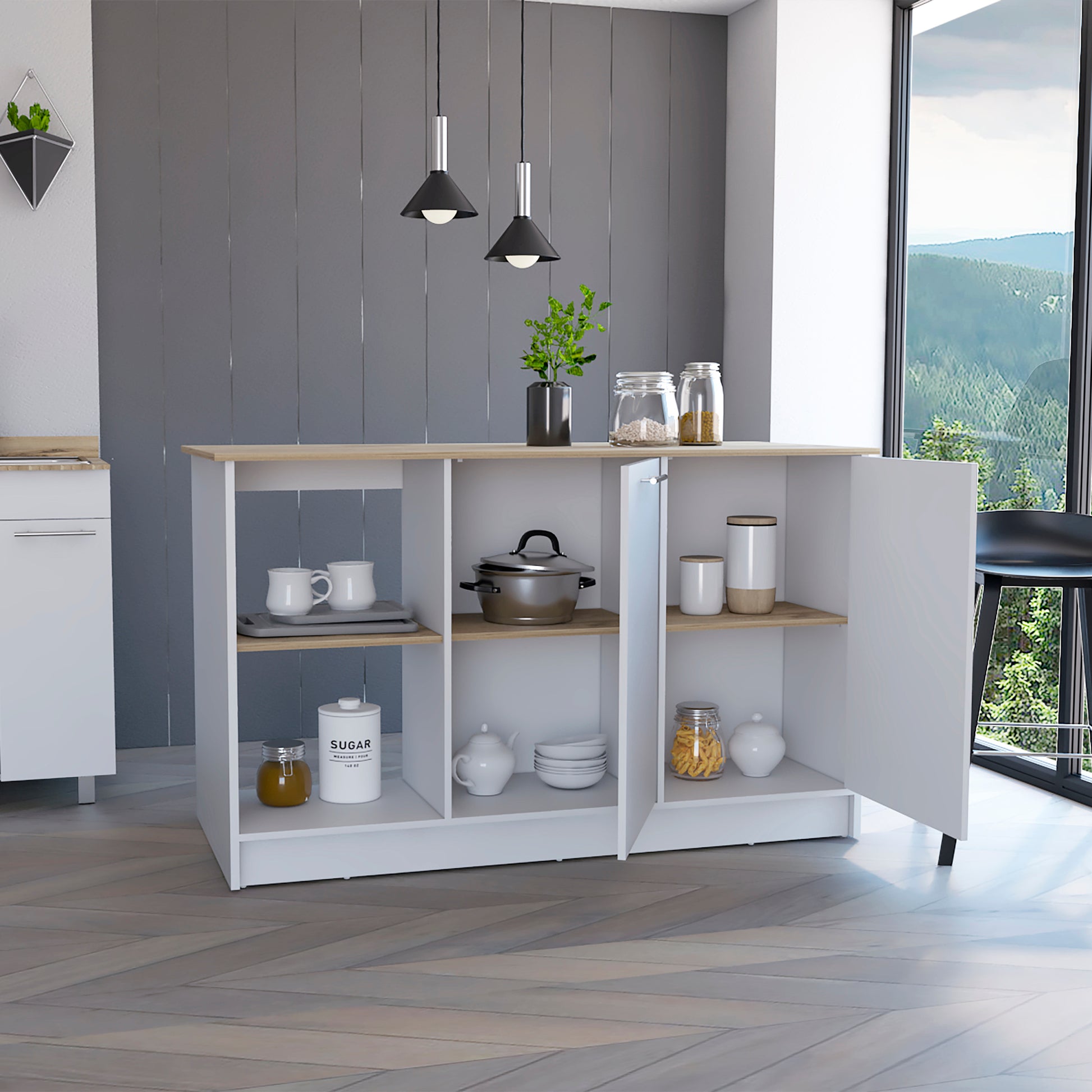 Kitchen Island Padua, Kitchen, White Light Oak Light Oak Particle Board Particle Board