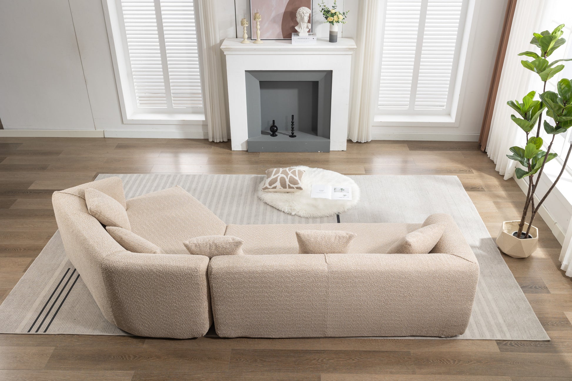 Modular Living Room Sofa Set, Modern Minimalist Style Sofa, Salon Upholstered Sleeper Sofa, 2 Pc Free Combination, Round Fiber Fabric, Anti Wrinkle Fabric, Brown Light Brown Polyester Primary Living Space Medium Soft Tight Back Flared Arms Fiber Foam