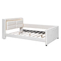 Full Size Upholstered Platform Bed With Guardrail, Storage Headboard And Footboard, Beige Box Spring Not Required Full Beige Wood Faux Leather Upholstered