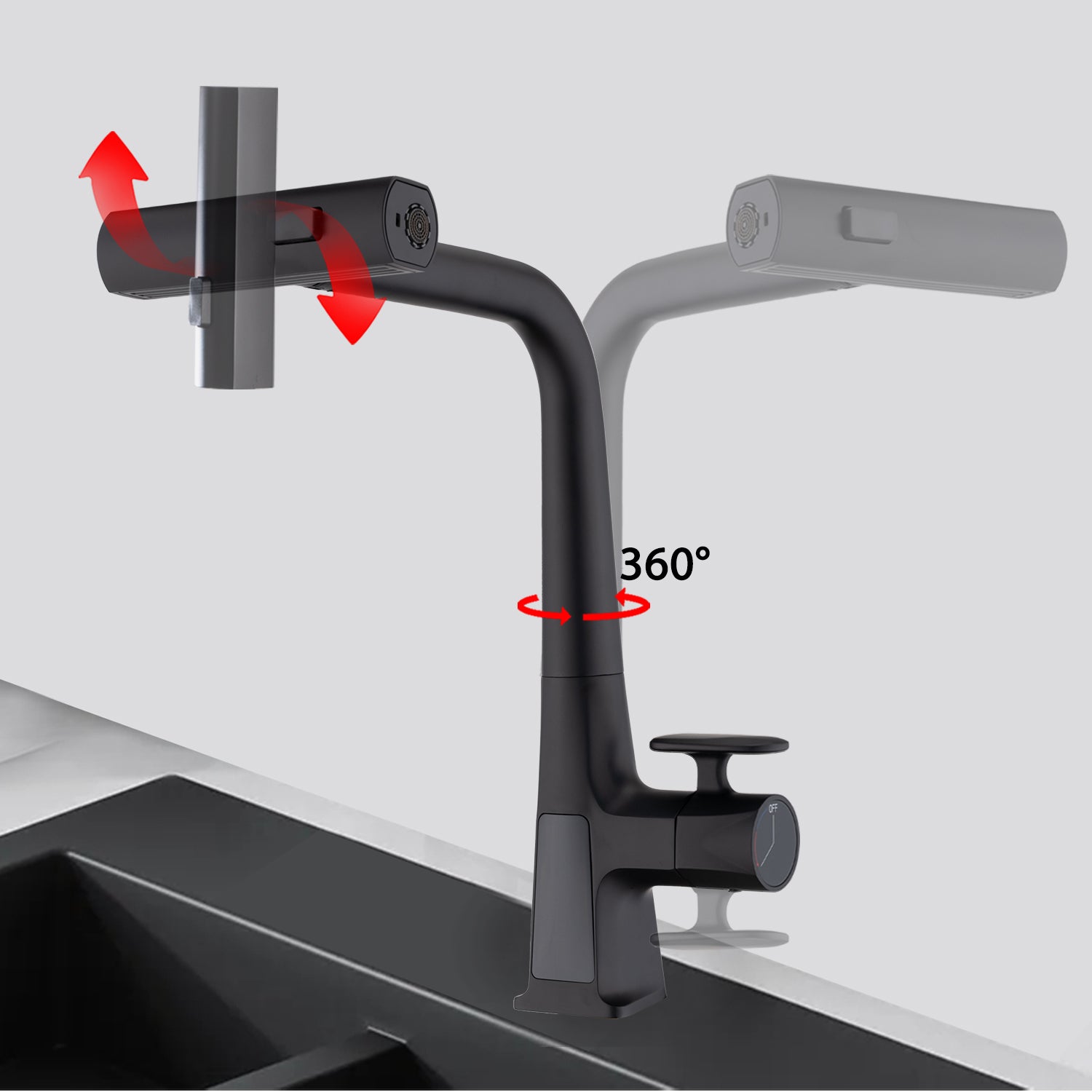 Matte Black Waterfall Kitchen Faucet With Temperature Display, Single Handle Kitchen Faucet With Pull Down Sprayer, Modern Kitchen Sink Faucet, Three Water Outlet Modes Matte Black Zinc