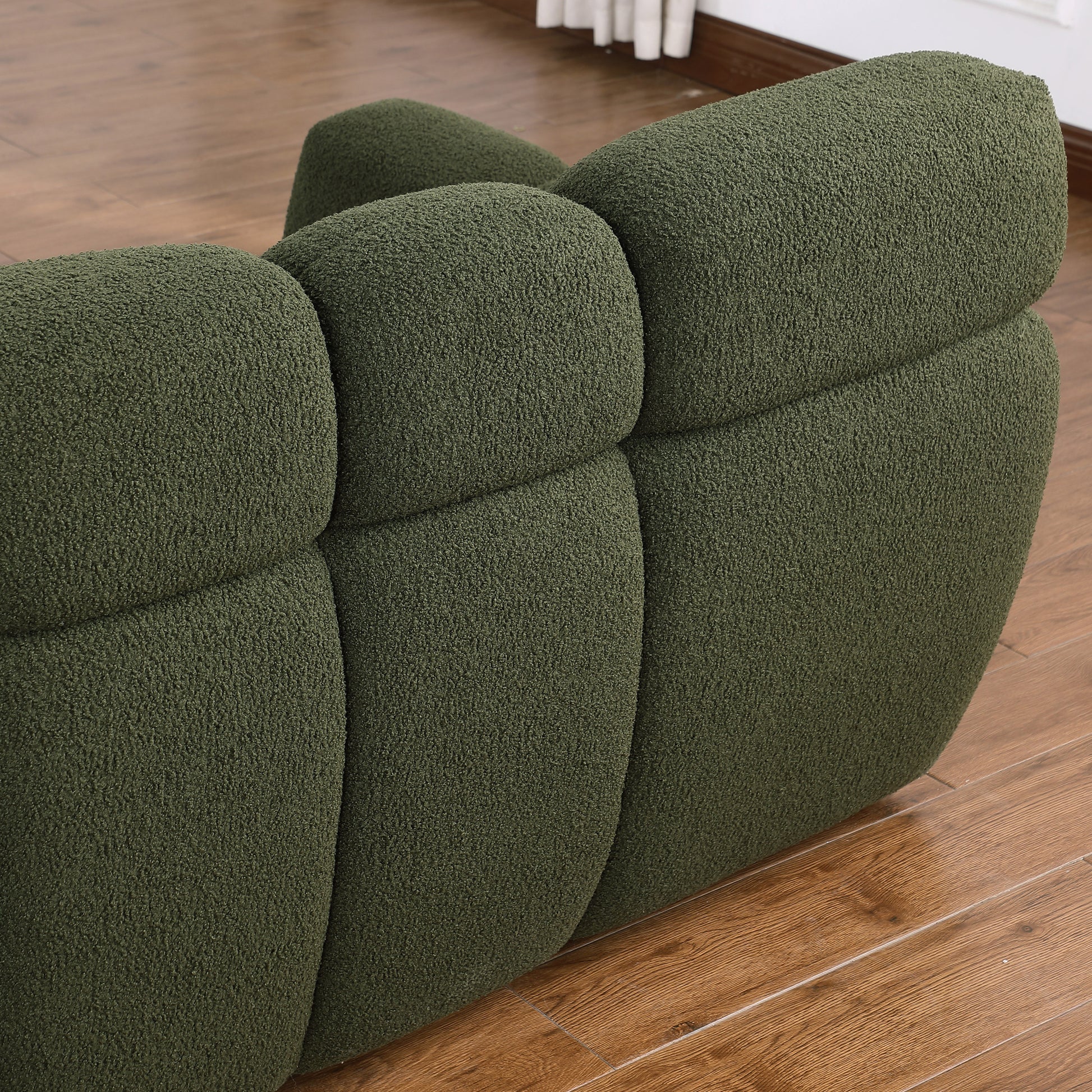 64.96 Length ,35.83" Deepth ,Human Body Structure For Usa People, Marshmallow Sofa,Boucle Sofa ,2 Seater, Olive Green Boucle Olive Green Light Brown Wood Primary Living Space Medium Soft Split Back Eucalyptus Rolled Arms Boucle 3 Seat