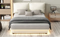 Queen Size Upholstered Platform Bed With Sensor Light And Ergonomic Design Backrests, White White Upholstered